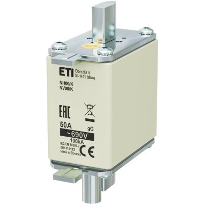 Wkładka topikowa NH zwłoczna z wybijakiem NH00 K gG 50A 690V 004111182 ETI (004111182)